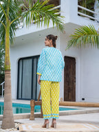 Yufta Lime Green & Sky Blue Co Ord Set Add Jacket | Grocsy