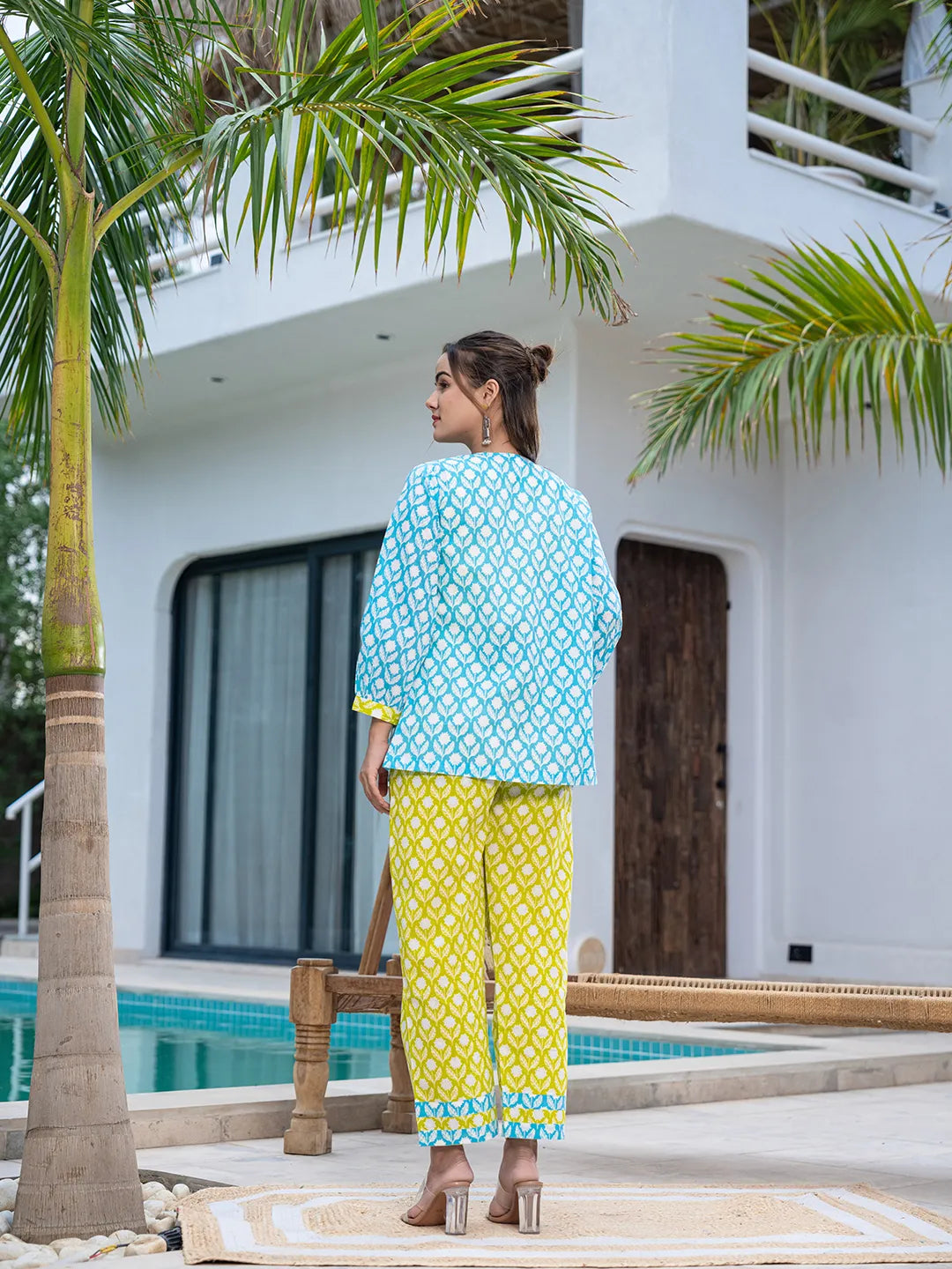 Yufta Lime Green & Sky Blue Co Ord Set Add Jacket | Grocsy