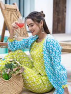 Yufta Lime Green & Sky Blue Co Ord Set Add Jacket | Grocsy