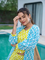 Yufta Lime Green & Sky Blue Co Ord Set Add Jacket | Grocsy
