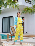 Yufta Lime Green & Sky Blue Co Ord Set Add Jacket | Grocsy