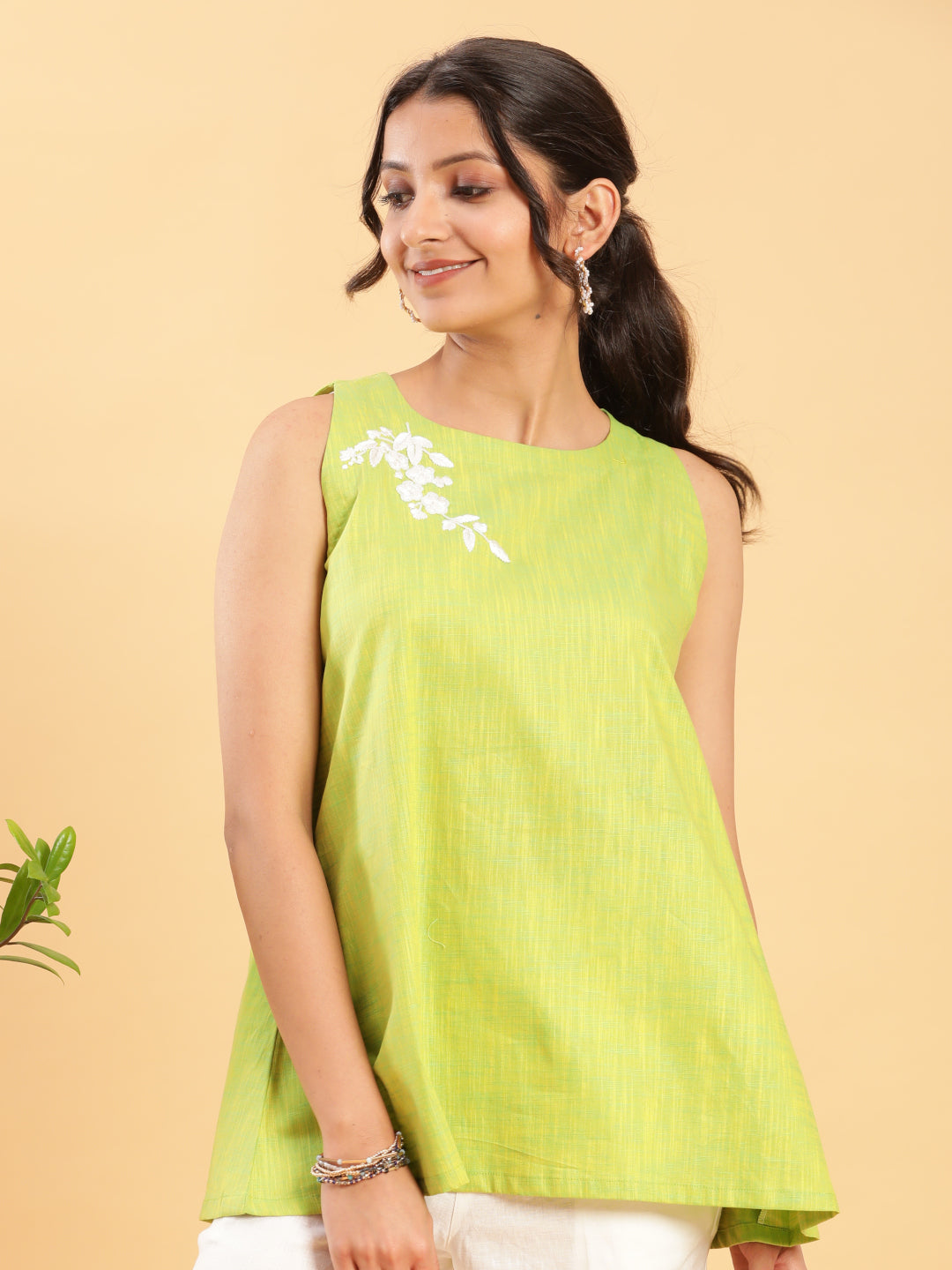BohoJazz Lime Green Top with Motif | Grocsy