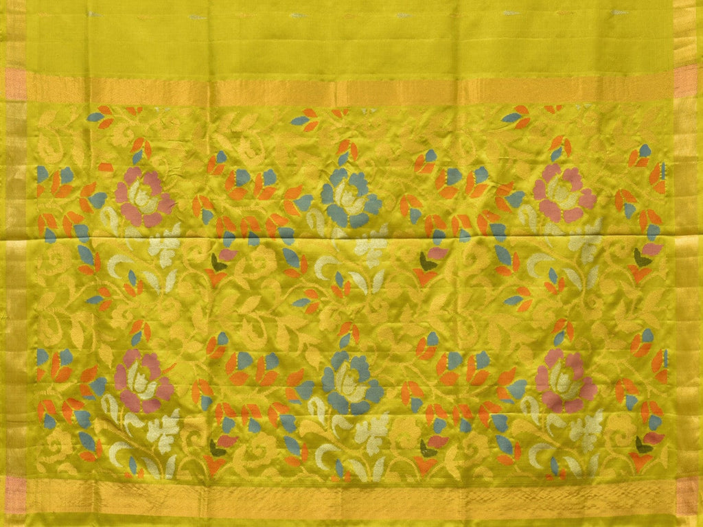 Lime Green Uppada Silk Handloom Saree with Floral Pallu Design - Global Threads | Grocsy
