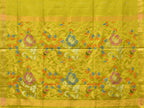 Lime Green Uppada Silk Handloom Saree with Floral Pallu Design - Global Threads | Grocsy