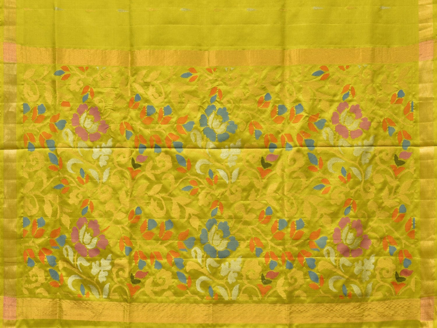 Lime Green Uppada Silk Handloom Saree with Floral Pallu Design - Global Threads | Grocsy
