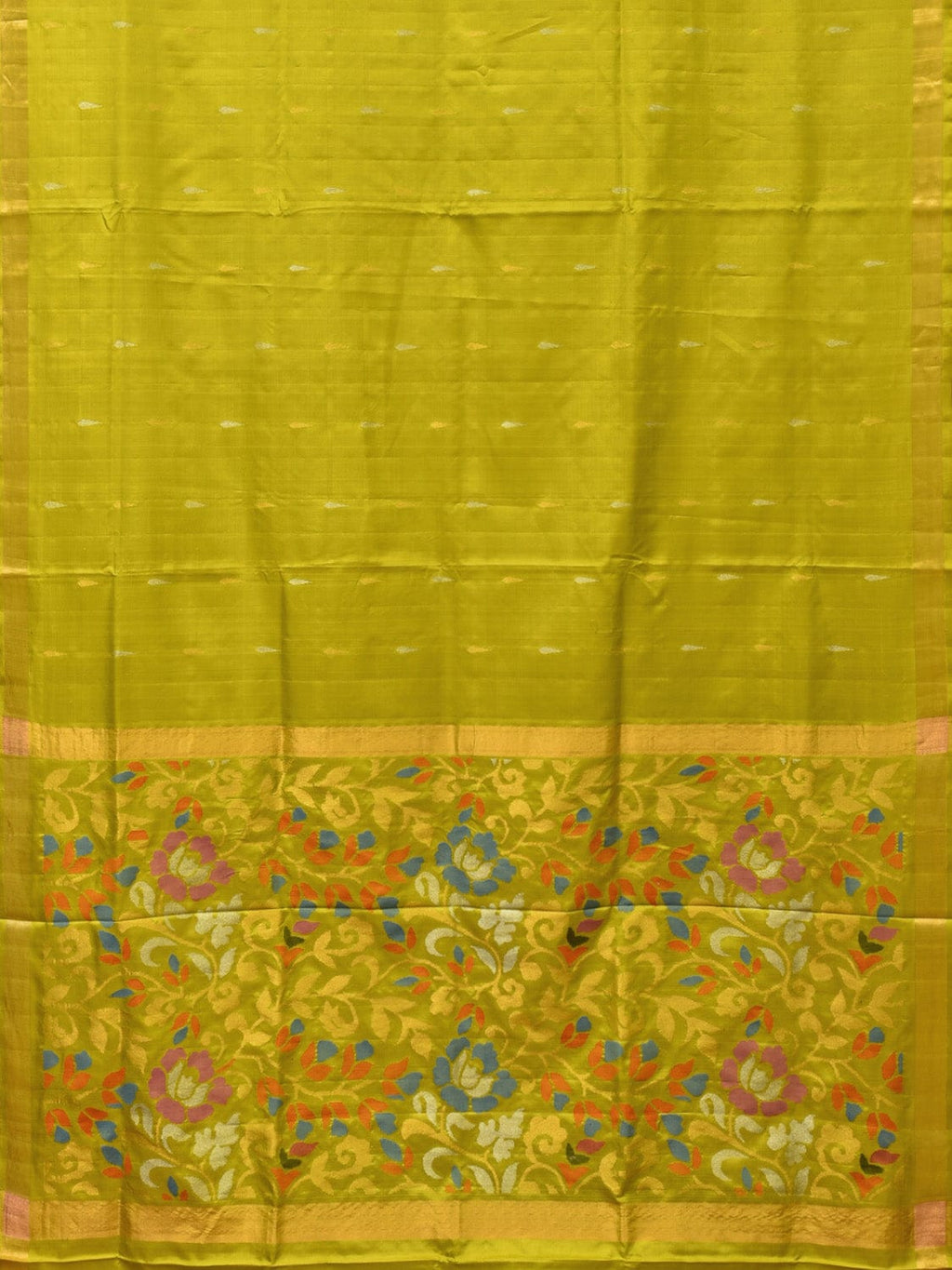 Lime Green Uppada Silk Handloom Saree with Floral Pallu Design - Global Threads | Grocsy