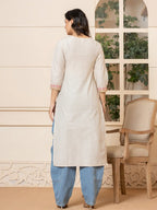 Yufta Linen Beige Embroidery Straight Kurta | Grocsy