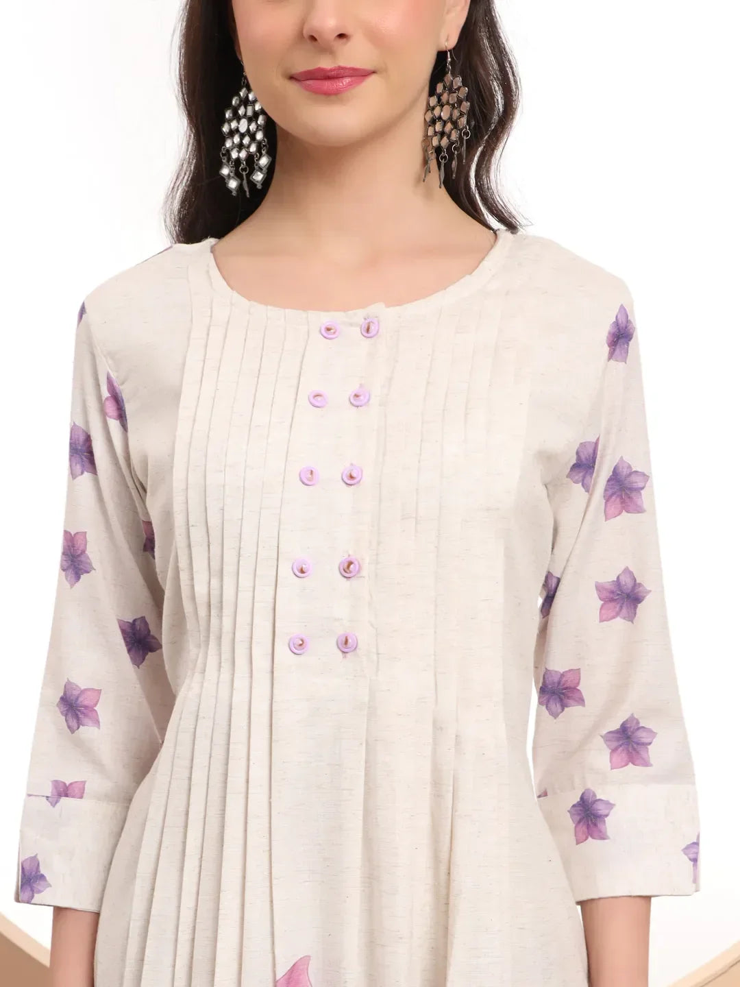 Yufta Linen Cotton White Anarkali Kurta Dupatta Pant Set | Grocsy