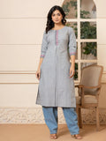 Yufta Linen Grey Embroidery Straight Kurta | Grocsy
