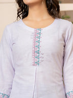 Yufta Linen Lavender Embroidery Straight Kurta | Grocsy