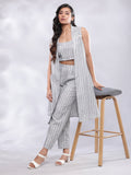 BohoJazz Striped Linen Three Piece Co-ord Set - Blue & White | Grocsy