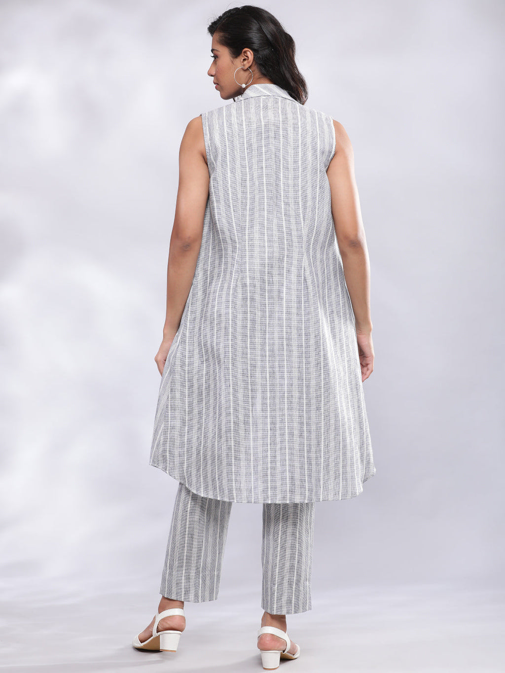 BohoJazz Striped Linen Three Piece Co-ord Set - Blue & White | Grocsy