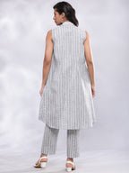 BohoJazz Striped Linen Three Piece Co-ord Set - Blue & White | Grocsy