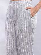 BohoJazz Striped Linen Three Piece Co-ord Set - Blue & White | Grocsy