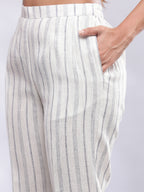 BohoJazz Striped Linen Three Piece Co-ord Set - White & Blue | Grocsy