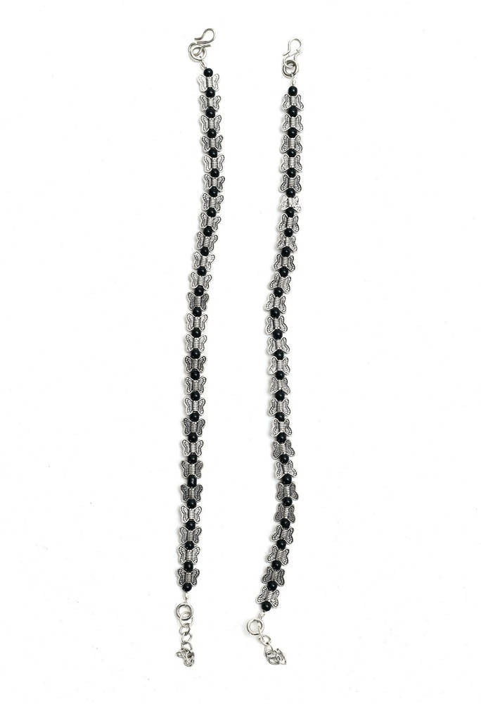 Mominos Fashion Kamal Johar Oxidised Silver Butterfly Anklets | Grocsy