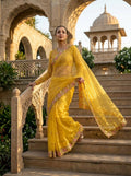 Teeya Creation New Womens Latest Party Wear Soft Chiffon Silk Saree-Yellow | Grocsy