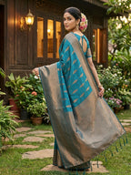 Shree Shyam Fashion Rama Blue Silk Blend Saree | Grocsy