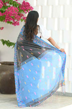 Beatitude Grey Slub Cotton Floral Jamdani Saree | Grocsy