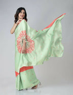 Vastranavya Mint Green & Coral Mandala Print Free Hand Ready to Wear Saree | Grocsy