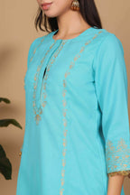 Joban Fashion Turquoise Georgette Kurta Set | Grocsy