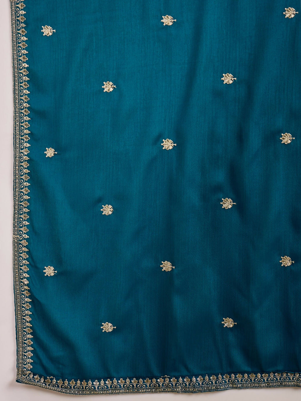 Joban Fashion Embroidery Teal Chinon Silk Kurta Set | Grocsy