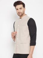 Even Apparels Cream Merino Men Woven Nehru Jacket | Grocsy
