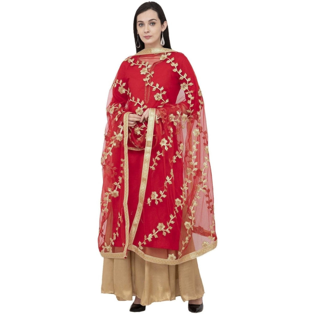 A R Silk Net Gota Emb. Fancy Dupatta Color Red Dupatta or Chunni | Grocsy