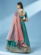 House of Panchhi Green Pure Georgette Sequins Embroidered Lehenga | Grocsy