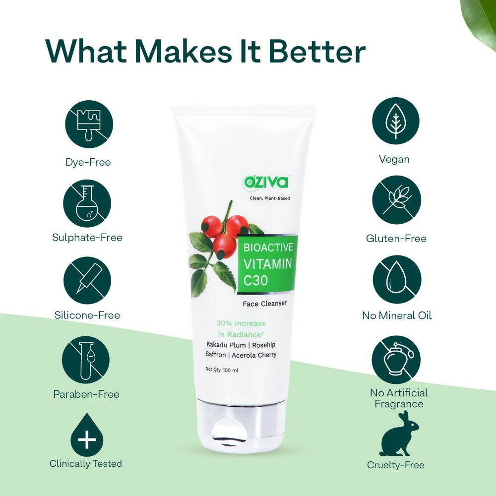 OZiva Bioactive Vitamin C30 Face Cleanser | Grocsy
