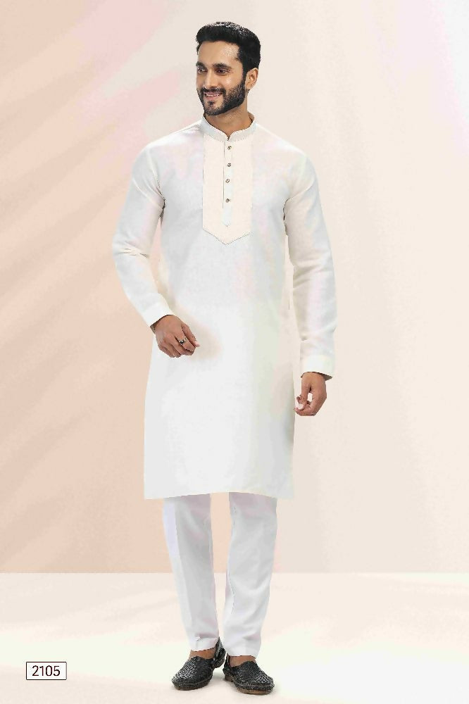 Raivat Ethnic Linen Cotton Pintux Work Kurta Pajama In Cream Colour | Grocsy