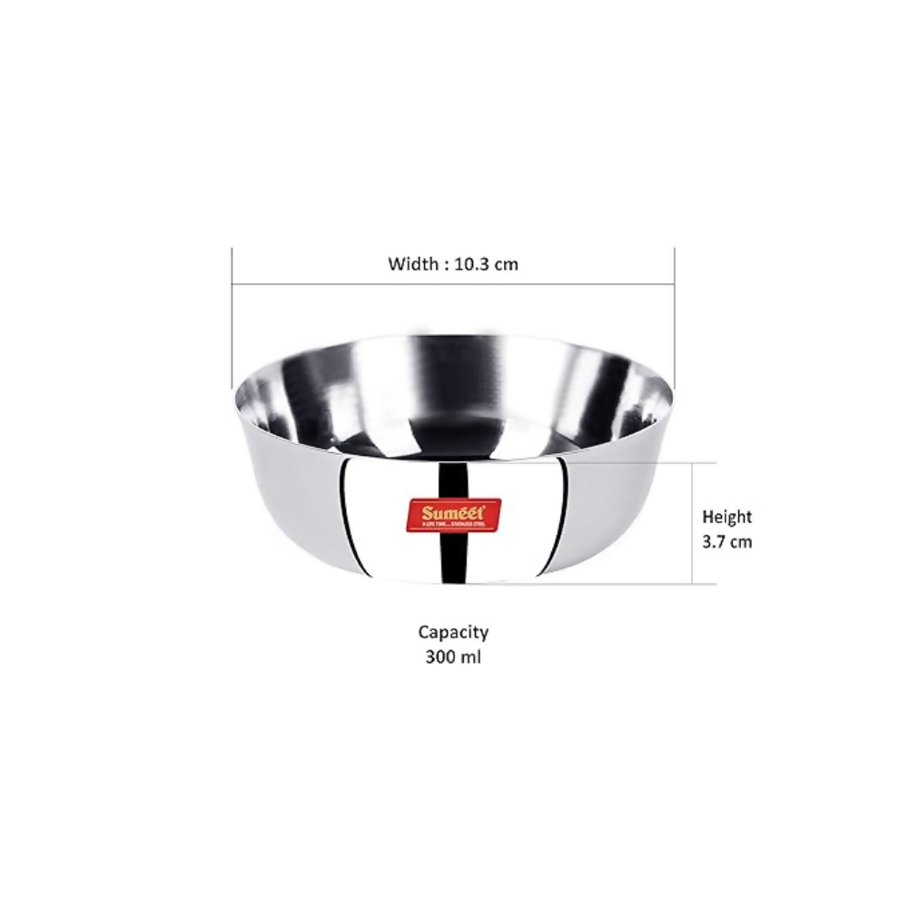 Sumeet Stainless Steel Heavy Gauge Solid Bowl Wati Set with Mirror Finish | Grocsy