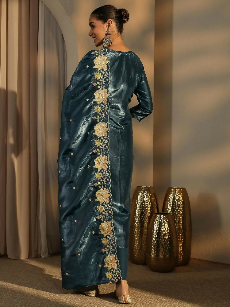 Teeya Creation Teal Color Barsana Silk Pakistani Style Salwar Suit | Grocsy