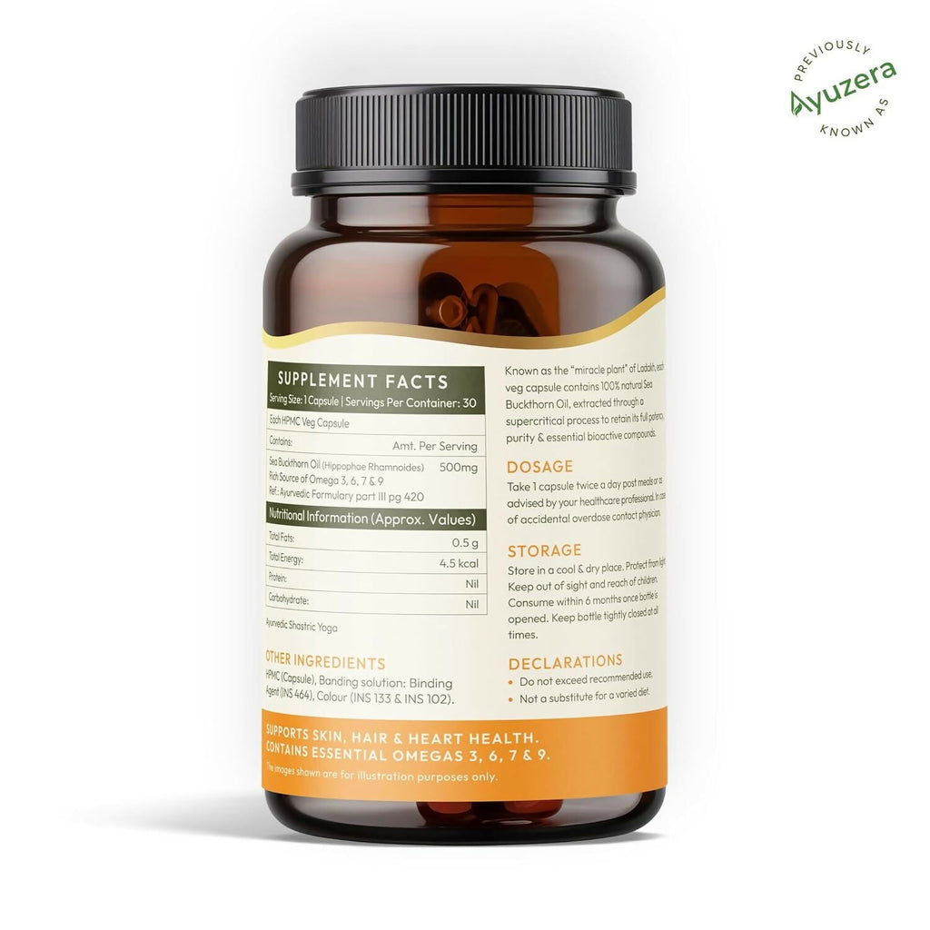 Wellwith Sea Buckthorn Berry Oil Vegan Omega 7 500mg, Softgels Capsules | Grocsy