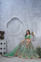 Kesar Fab Green Organza Embroidered Lehenga | Grocsy