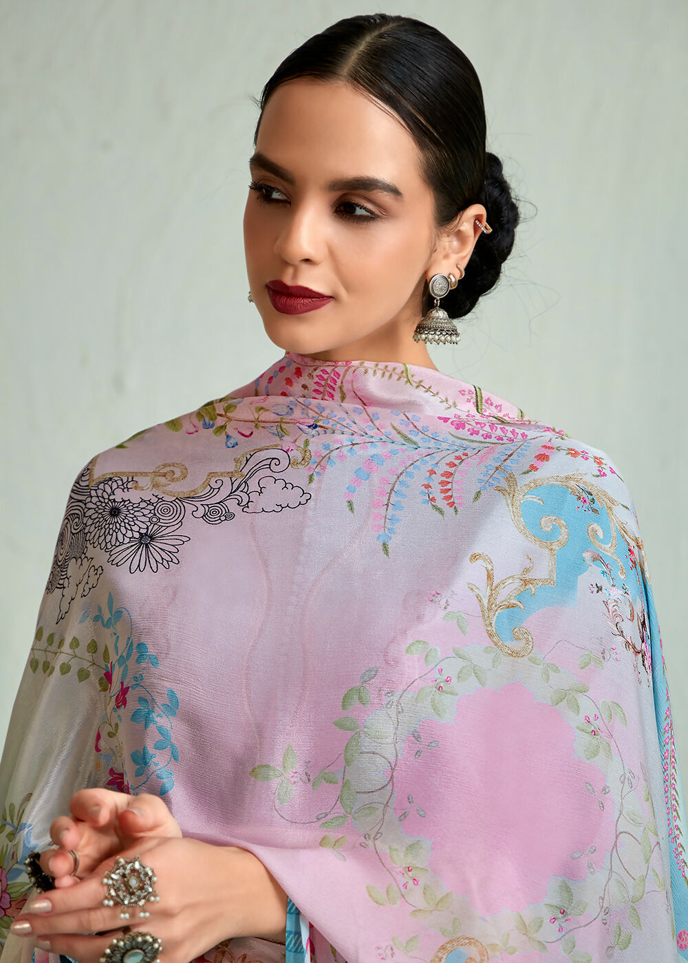 Powder Blue Pure Muslin Resham Embroidered Salwar Suit - Emponline | Grocsy