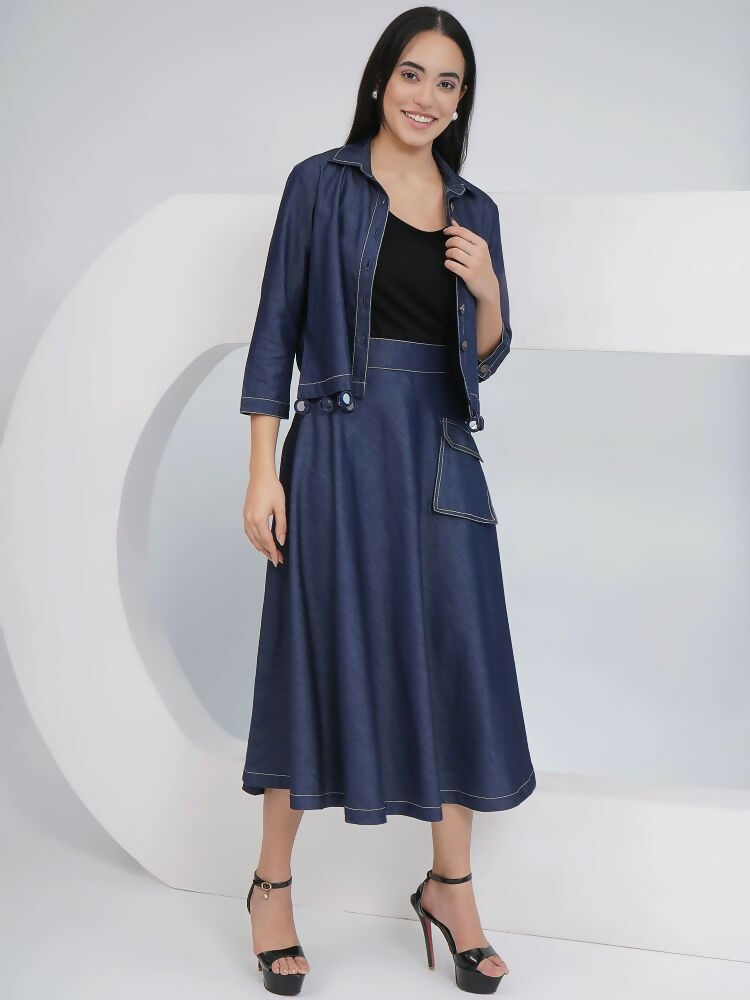 Joban Fashion Black Cotton Denim A Line Skirt With Inner And Jacket | Grocsy