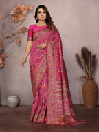 Joban Fashion Rani Pink Meena Weaves Pashmina Sarees | Grocsy