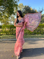 Vamsee Peach Organza Saree | Grocsy