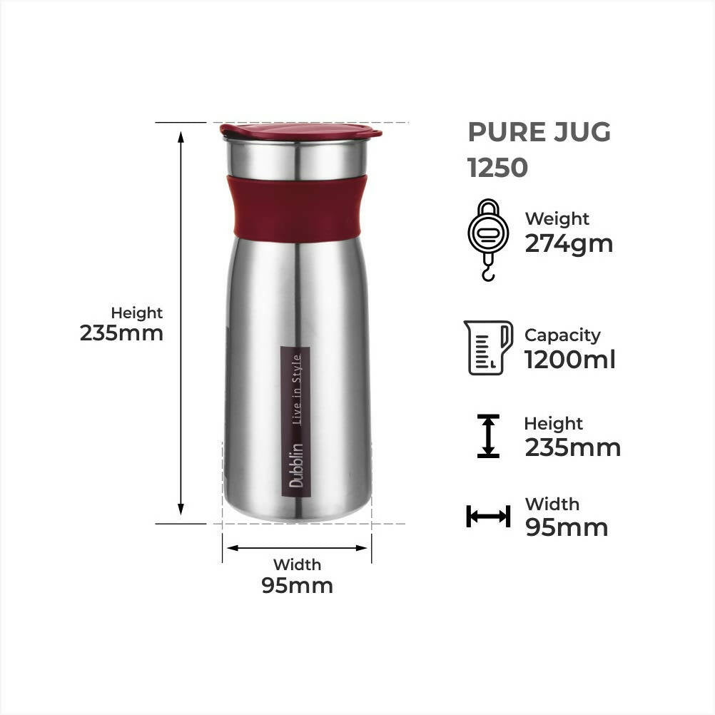 Dubblin Pure Jug Stainless Steel Sipper Water Jug | Grocsy