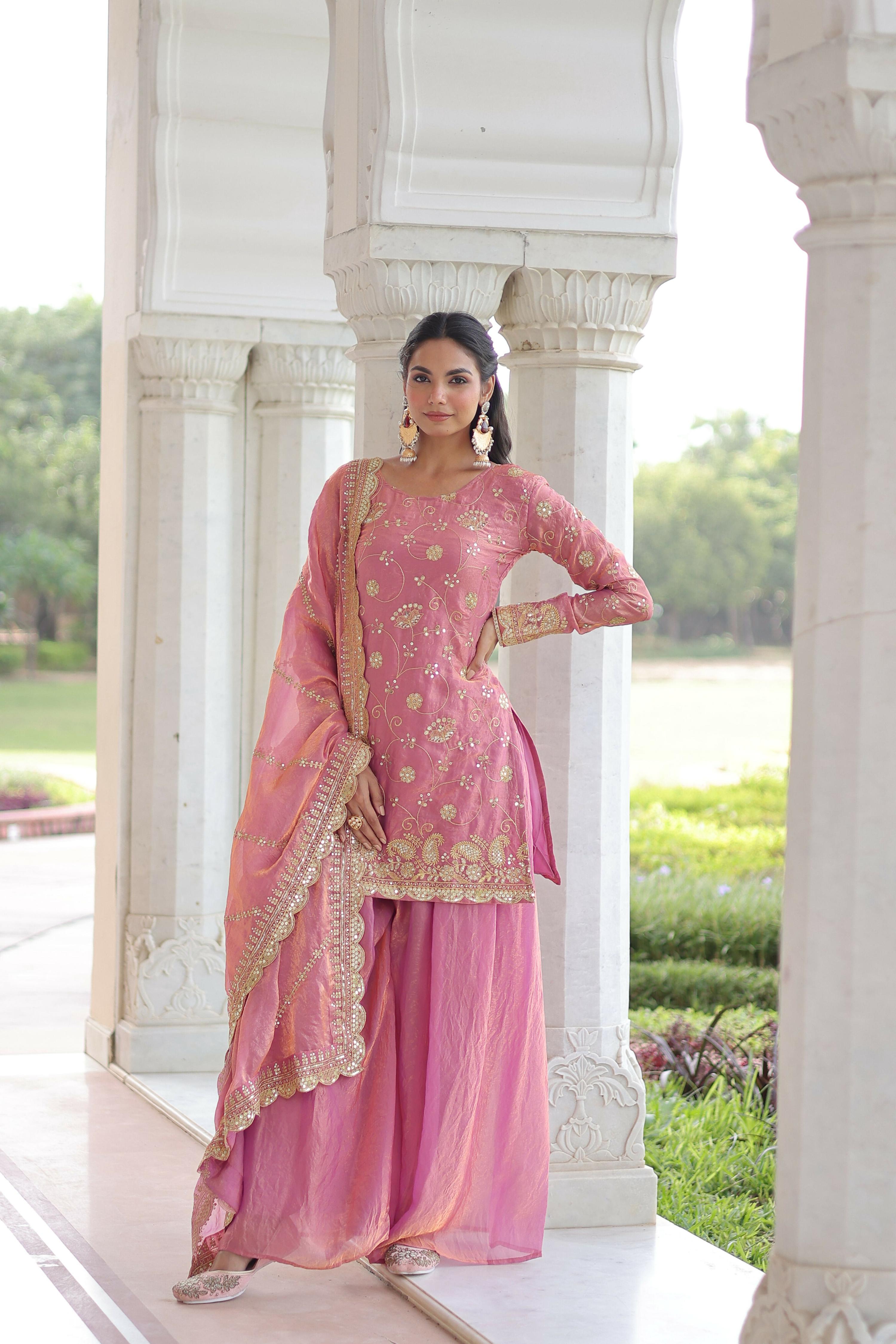 Joban Fashion Pink Readymade Kurta Set With Sequence embroidery Work | Grocsy