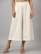 Juniper Women's Ivory Cotton Flex Flared Culottes | Grocsy
