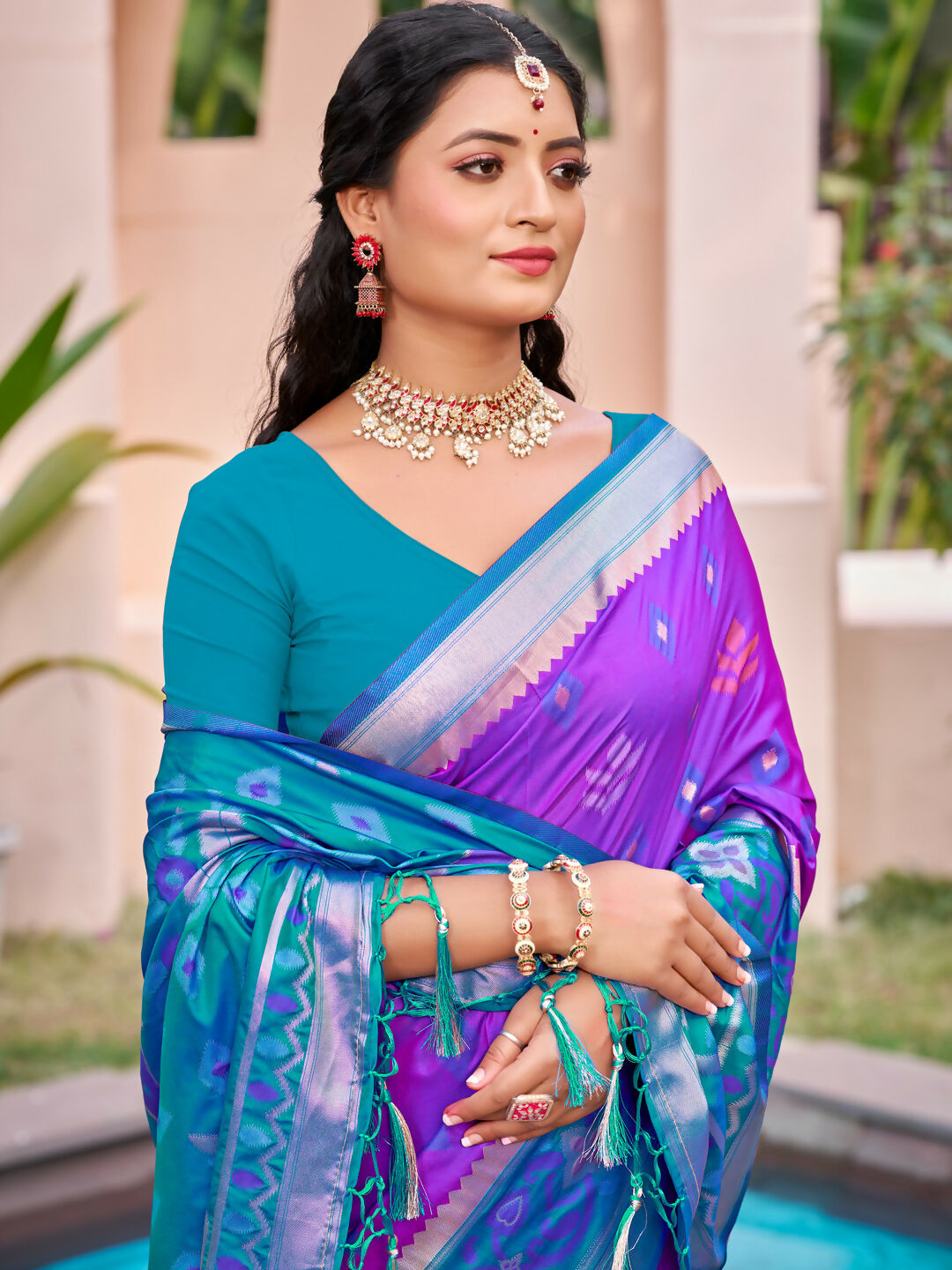 Shree Shyam Fashion Purple Pochampally Silk Saree | Grocsy