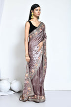 Purple Satin Silk Sequence Embroidered with Stone work Saree - Nimaya Benzy | Grocsy