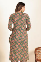 Aramya Green Kantha Cotton Floral Straight Kurta for Women | Grocsy