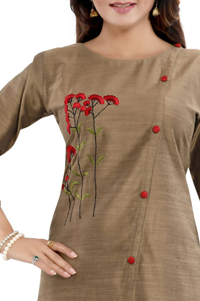 Snehal Creations Dressy Designer Cheeku Raw Silk Embroidered Short Tunic | Grocsy
