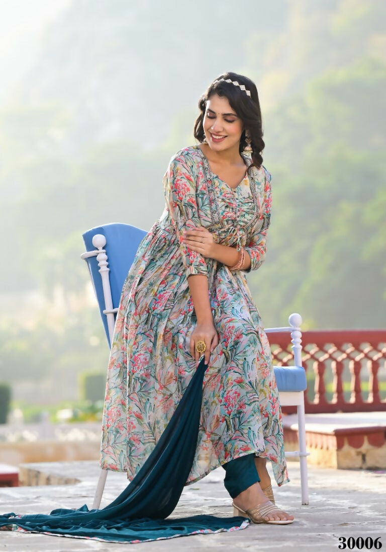 Designer Stylish Multi Slim Georgette Stitched Suit With Dupatta - Kiyara | Grocsy