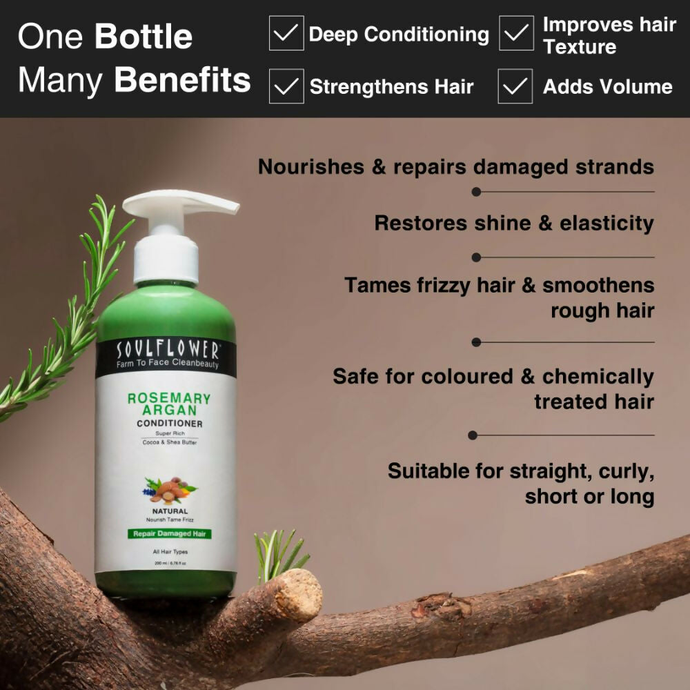 Soulflower Rosemary Argan Conditioner for Dry & Frizzy Hair, Damage Repair, Cocoa & Shea Butter | Grocsy