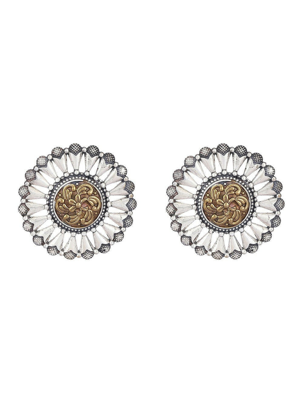 Joban Fashion Women Round Shape Dual Tone Brass Earrings | Grocsy