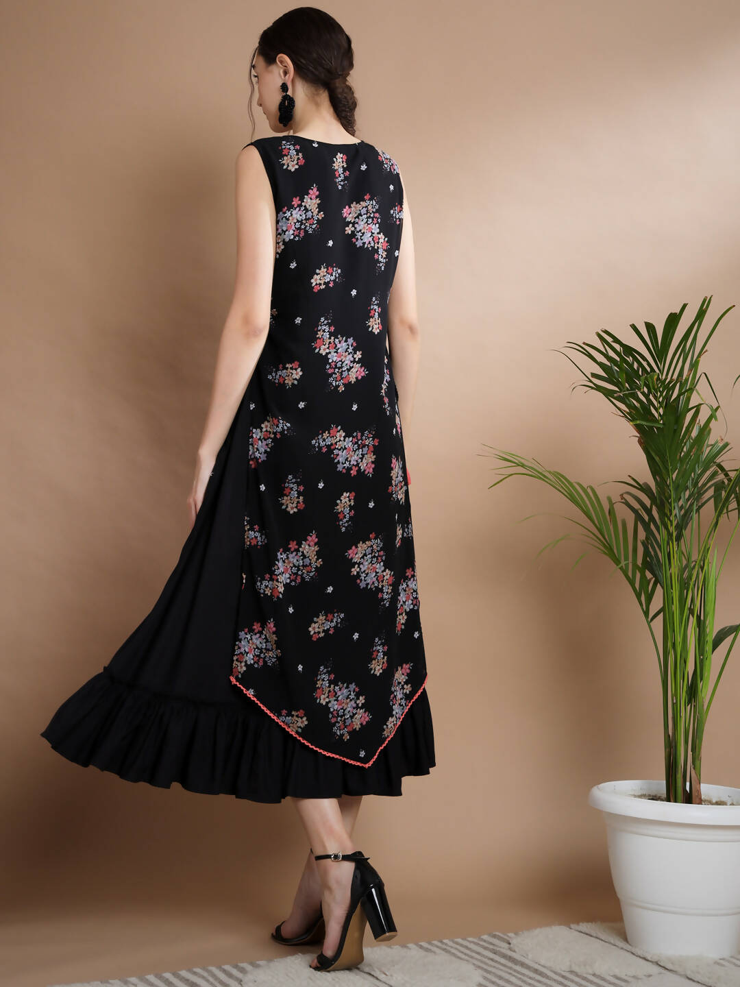 Myshka Women's Black Floral Printed Gown Dress | Grocsy